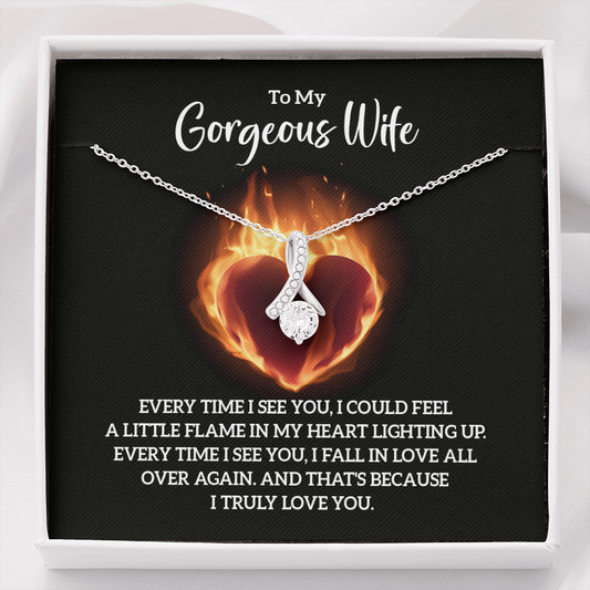 To My Gorgeous Wife - Every time I see you Ribbon Shaped Pendant Necklace