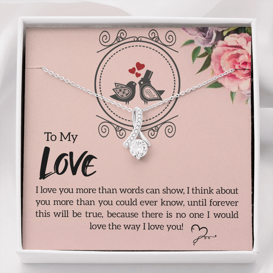 To my love- I love you more Ribbon Shaped Pendant Necklace